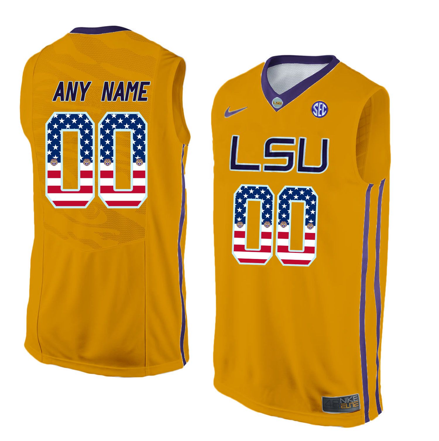 Men LSU Tigers 00 Any name Yellow Flag Customized NCAA Jerseys